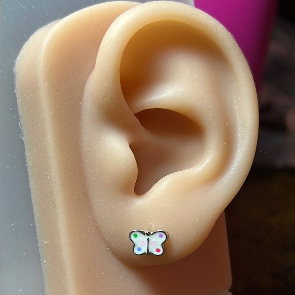 White Enamel Butterfly Stud Earrings
